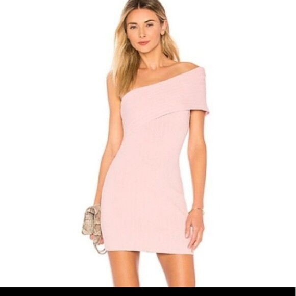 By The Way X Revolve Pink Off The Shoulder Asymmetrical Ribbed Bodycon D… - Picture 1 of 6